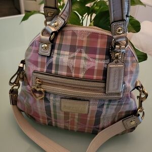 COACH Poppy Madras Pastel Plaid/Metallic Gold Shoulder Bag